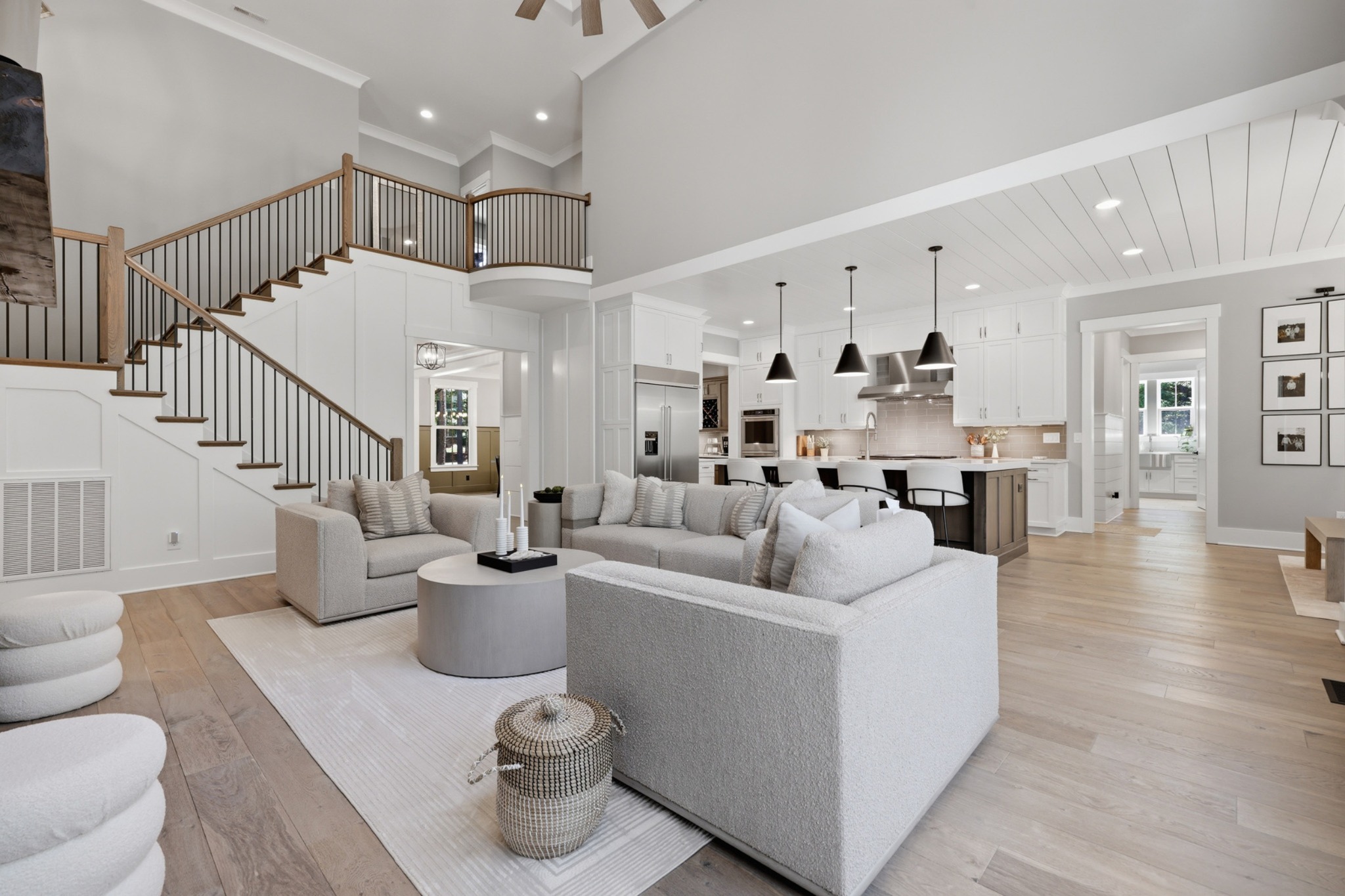 Silver Falls living room facing the kitchen and staircase